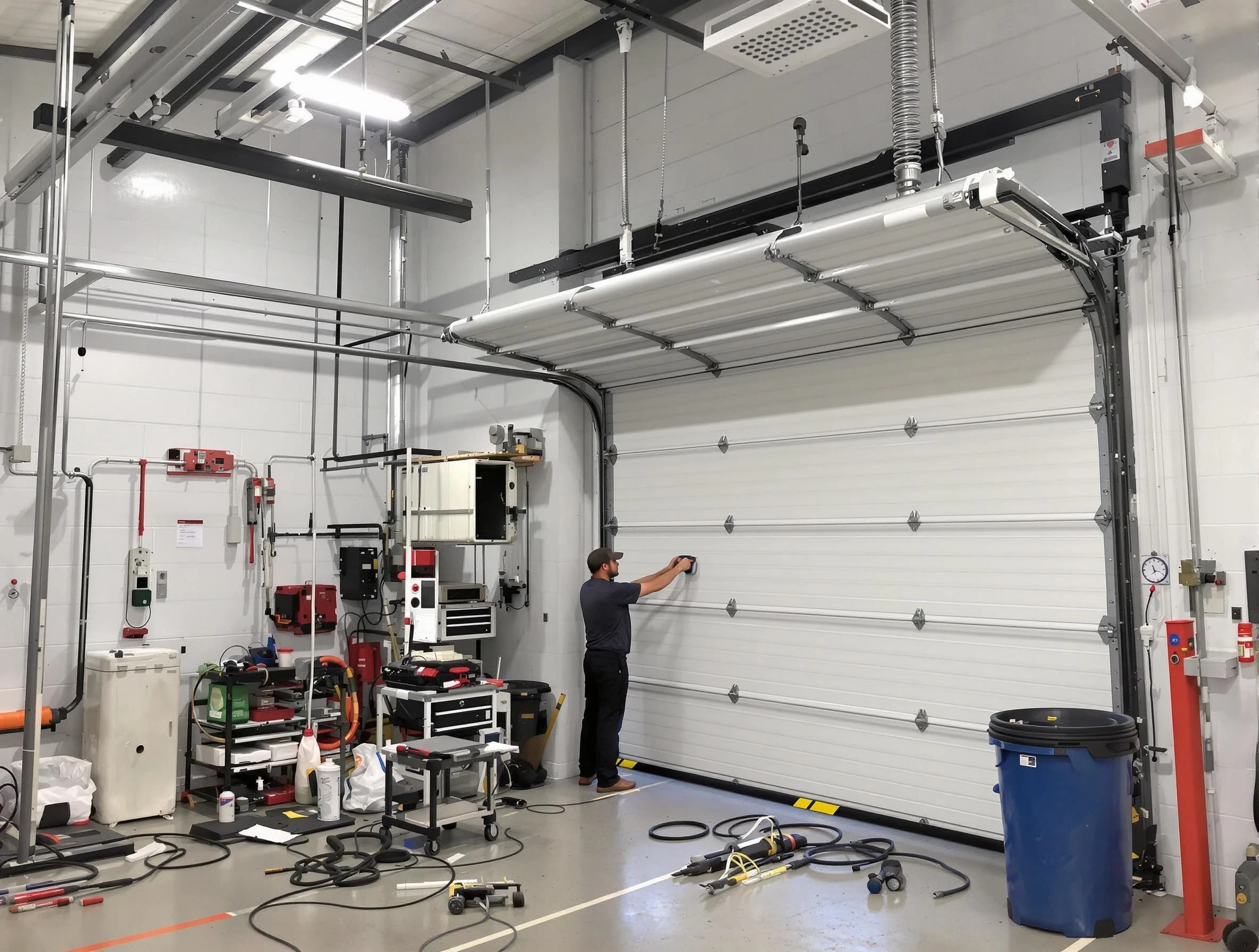 Princeton Garage Door Repair certified technician performing commercial door repair at a Princeton business facility