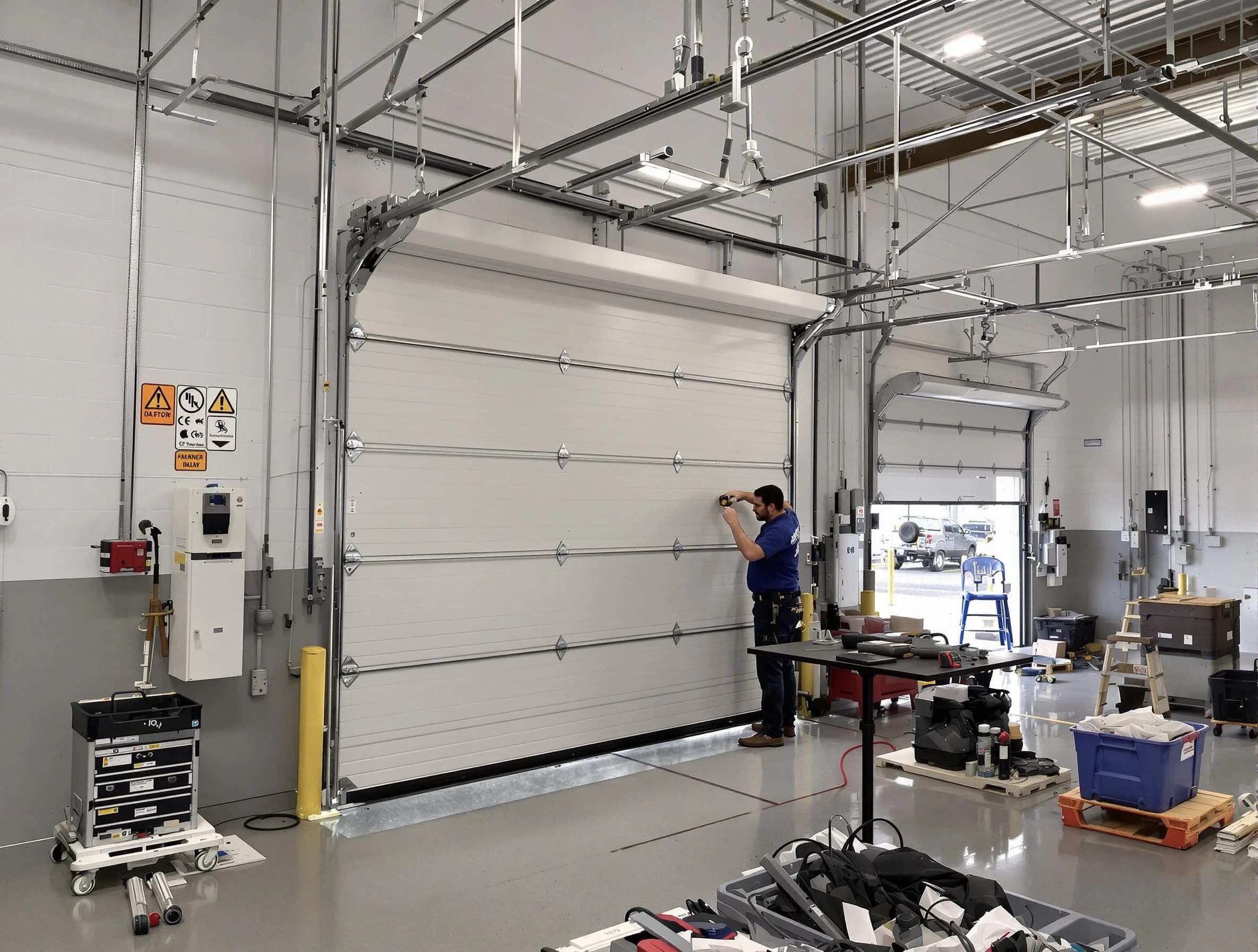 Commercial garage door repair being performed by Princeton Garage Door Repair expert in Princeton