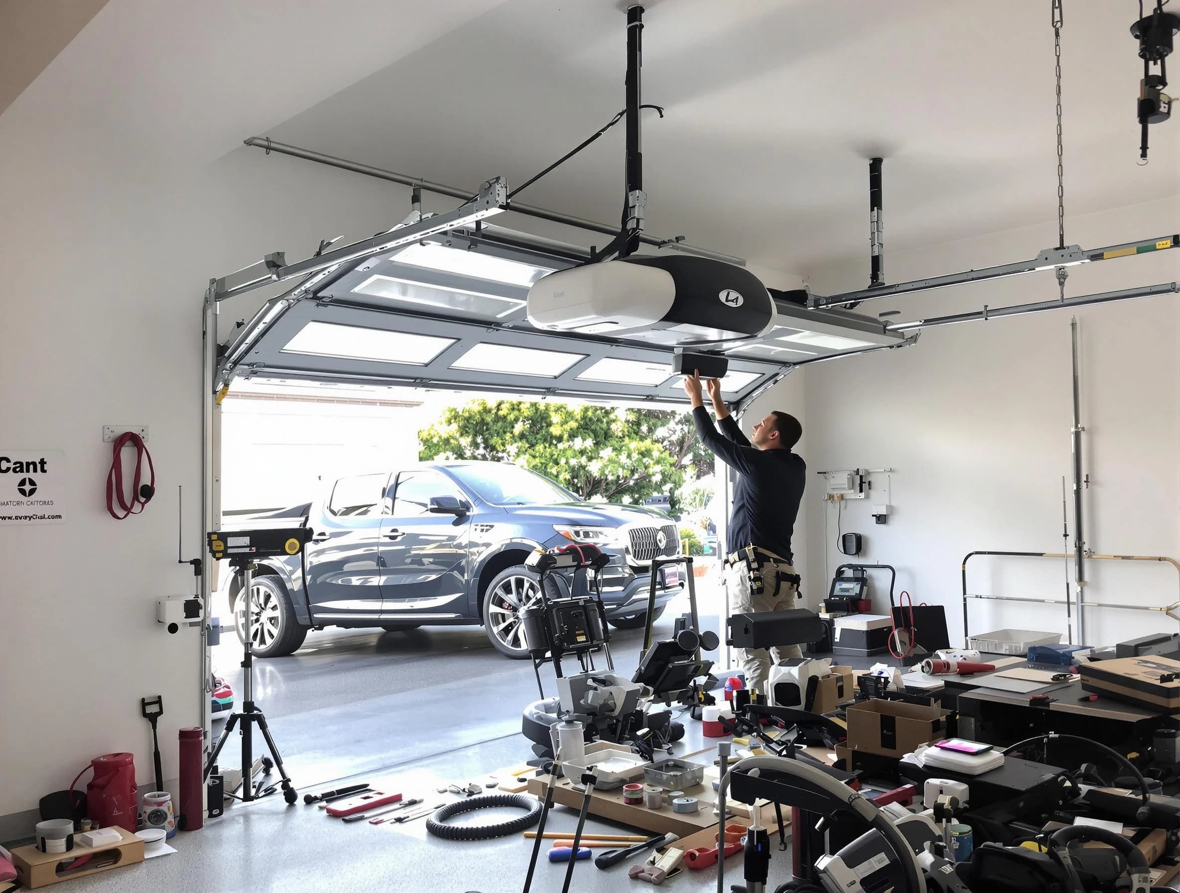 Princeton Garage Door Repair specialist installing smart garage door opener system in Princeton home