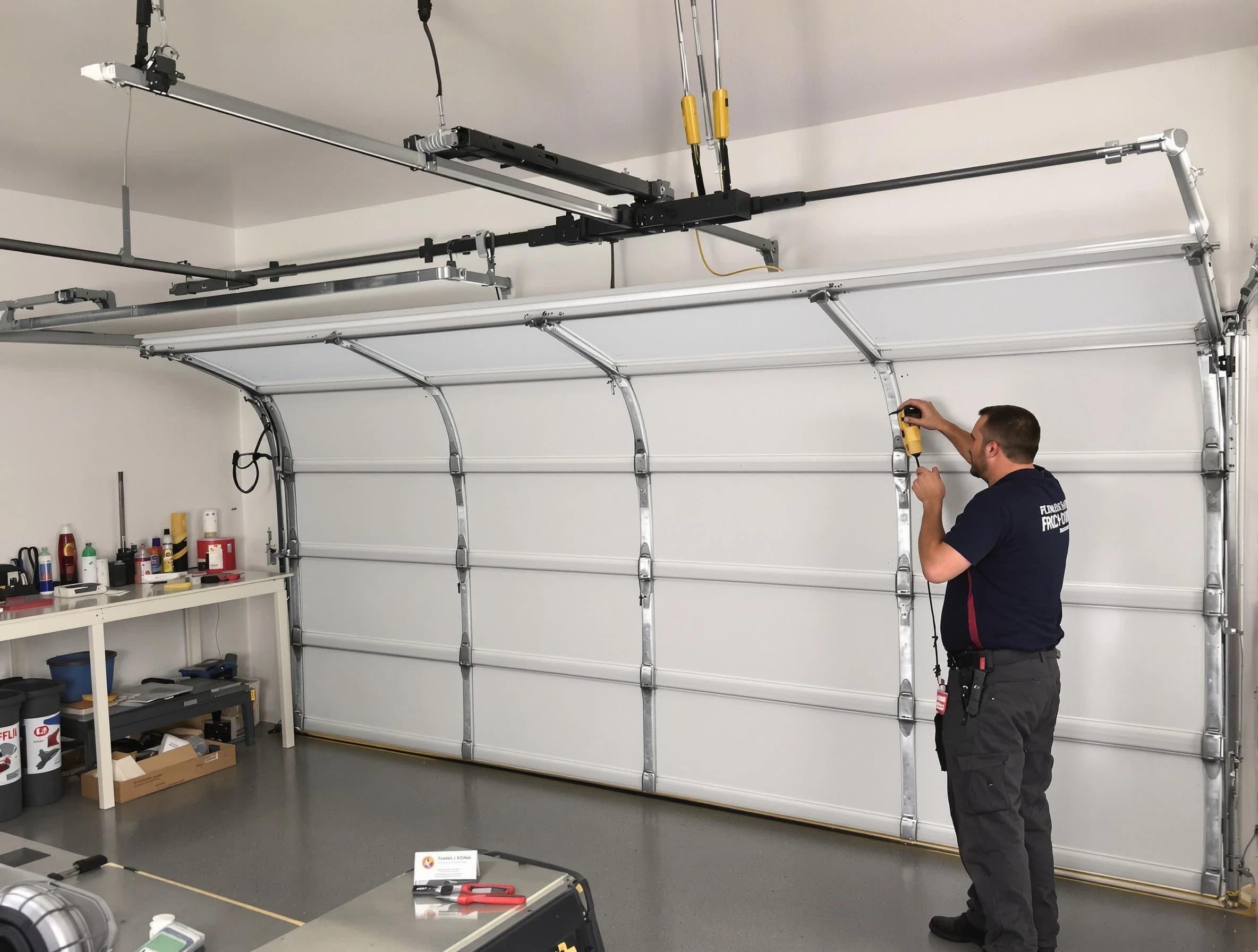 Princeton Garage Door Repair certified technician performing overhead door system repair in Princeton