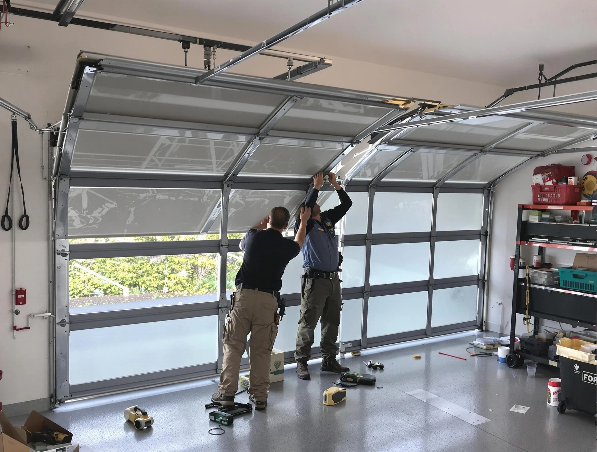 Princeton Garage Door Repair expert performing precise panel replacement on Princeton garage door