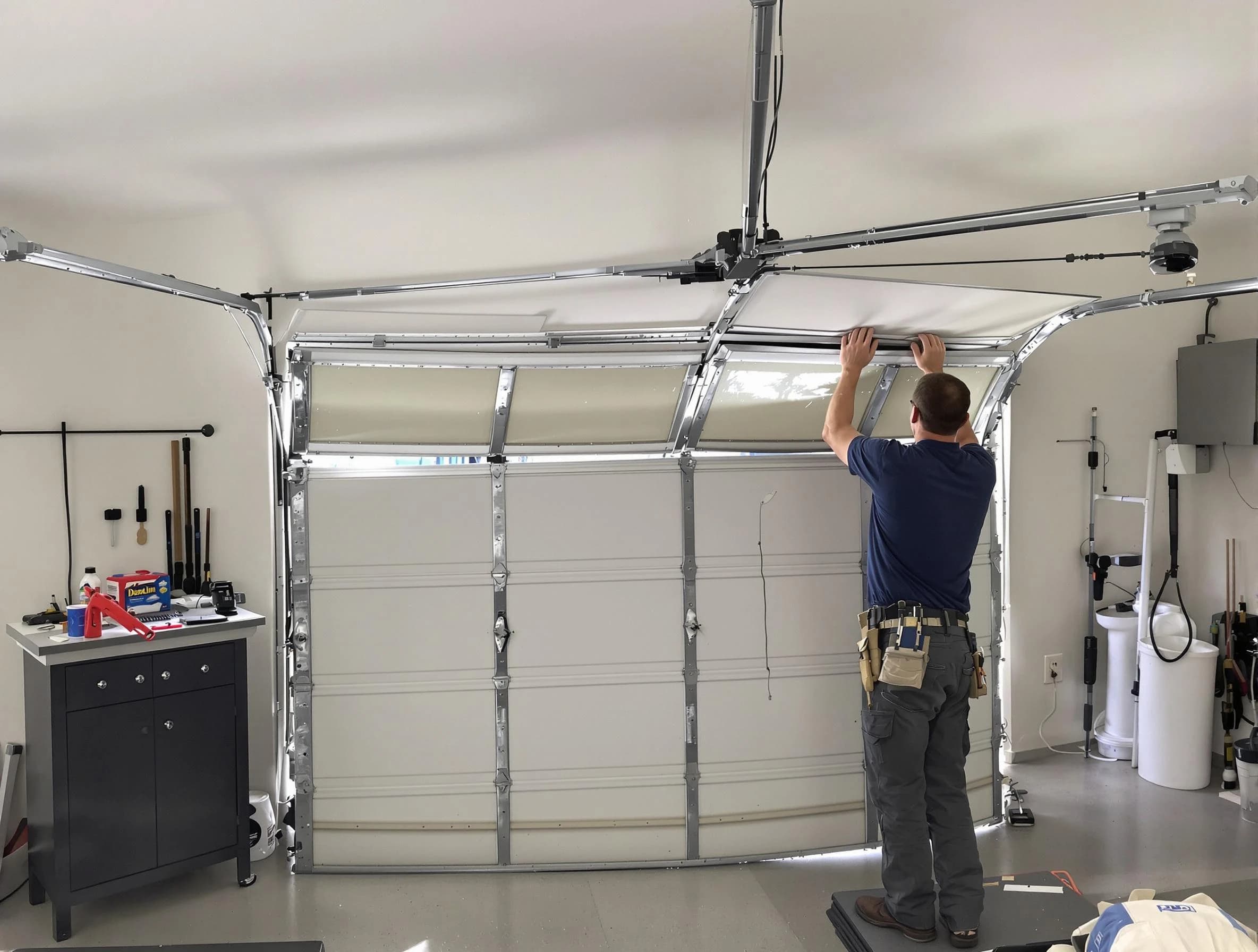 Princeton Garage Door Repair specialist performing precise section replacement on Princeton garage door