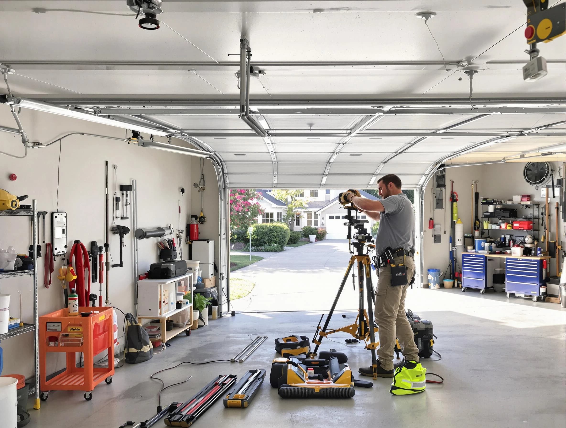 Princeton Garage Door Repair specialist performing laser-guided track alignment in Princeton